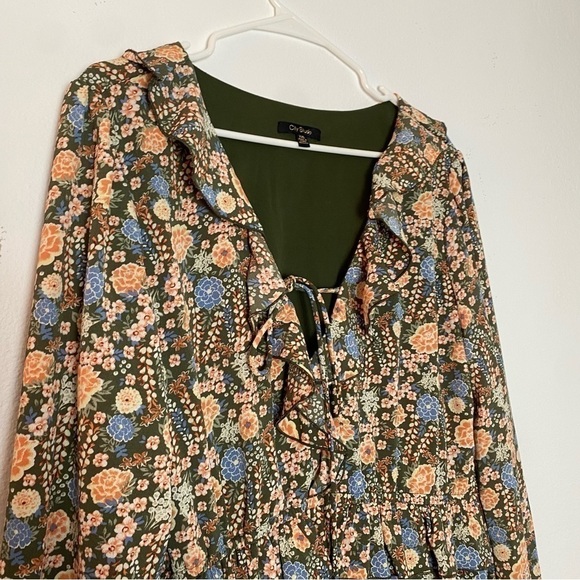 CITY STUDIO Womans Ruffle V neck  Multicolor Dress Tiered Ruffle Long Sleeve XXL - Picture 2 of 16